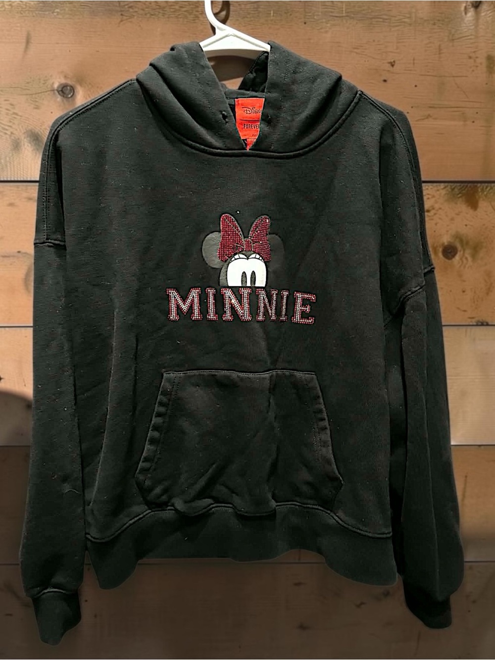 Disney Black Hoodie with Red Rhinestone Minnie Bow XL 
Pit 20”
Length 22”